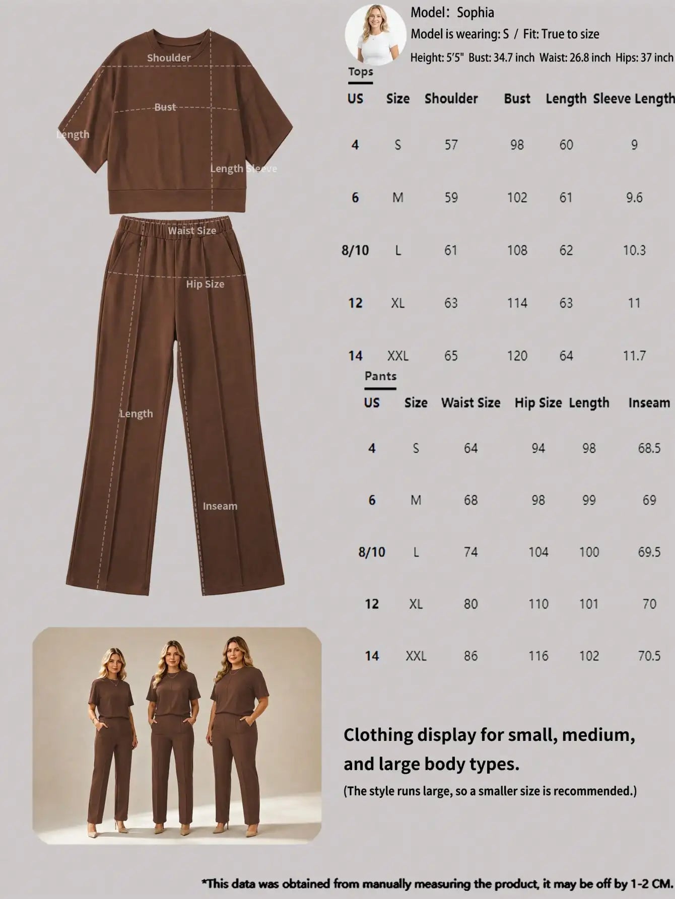 New Spring and Summer Ladies' Set: Comfortable Solid-Color Short-Sleeve Top with Elastic Waist Pocketed Long Pants Two-Piece Set, Soft Stretch Polyester-Acrylic Fabric