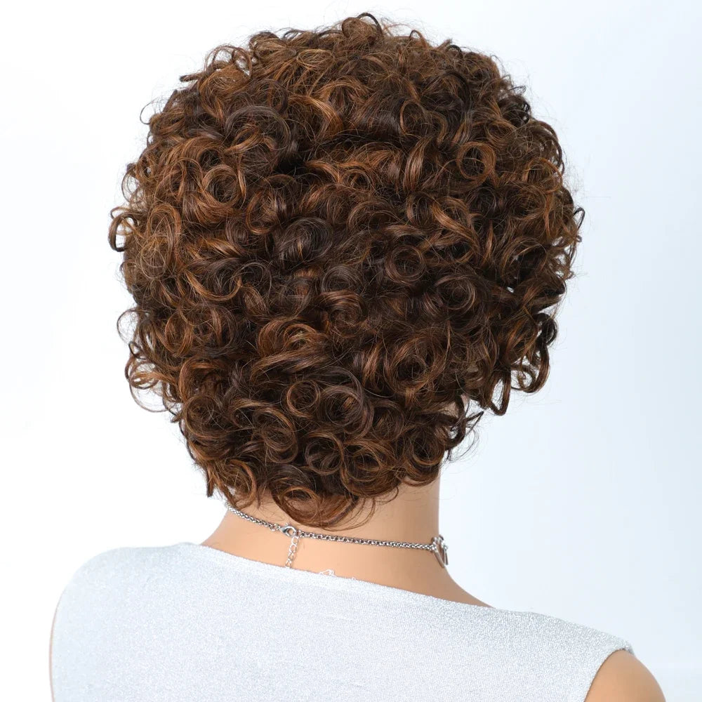Short Kinky Curly Pixie Bob Human Hair Wig for Women
