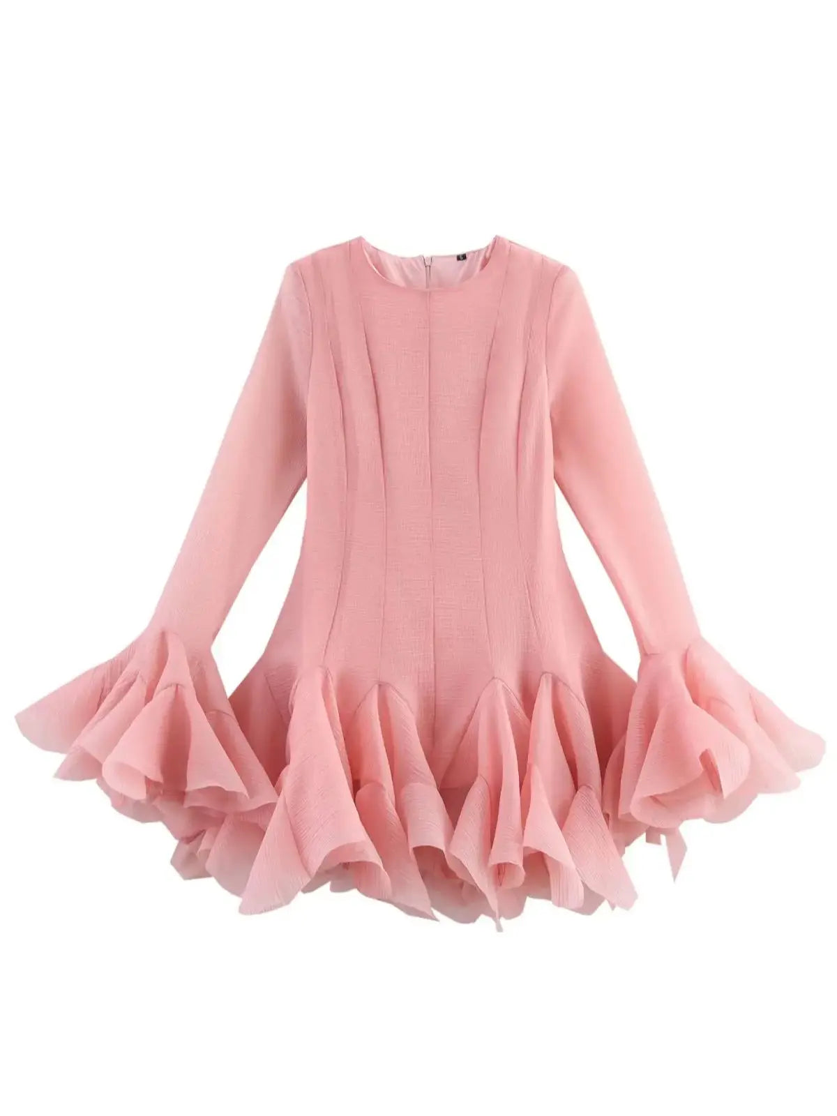 French Style Ruffle Hem Flare Sleeve Mini Dress for Women