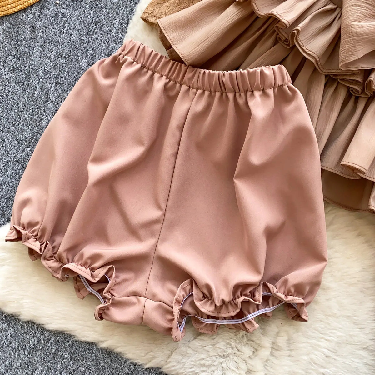 Lace Chiffon Mini Dress With Ruffles and Shorts for Women