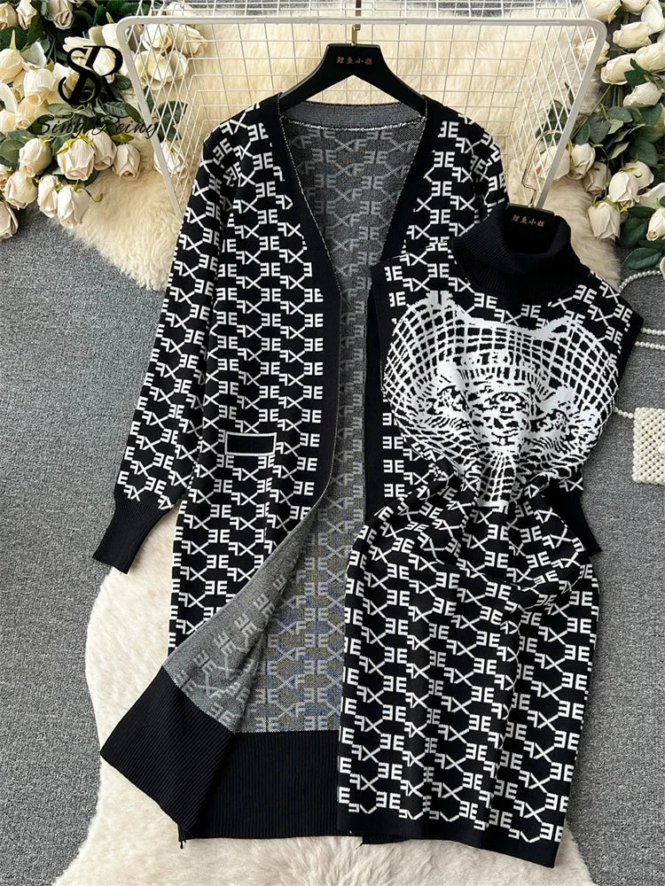 Cozy Winter Knit Dress And Cardigan