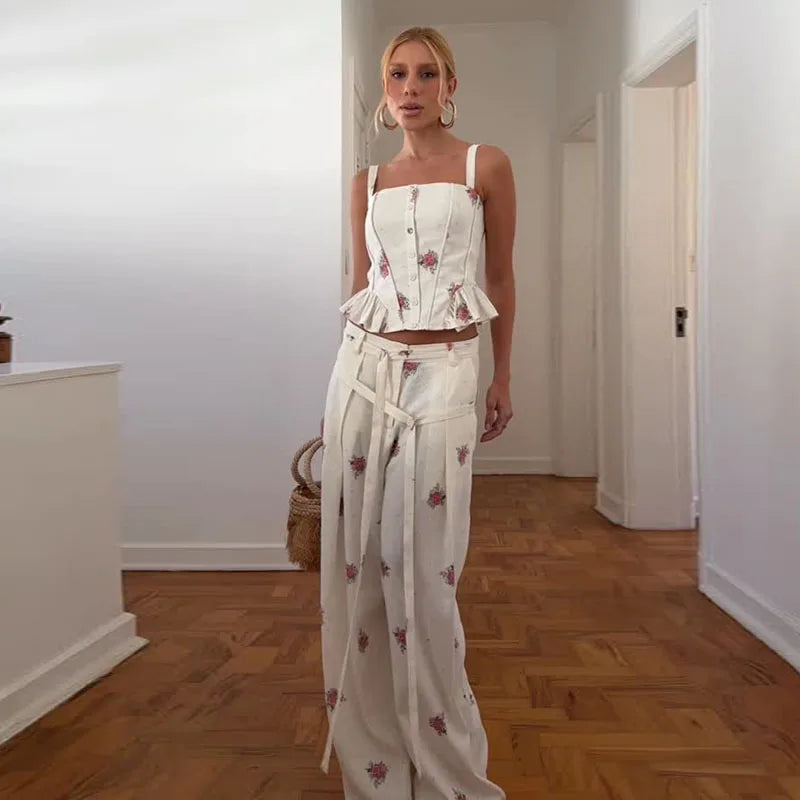 Striped Patchwork Vest and Asymmetric Trousers Set for Women