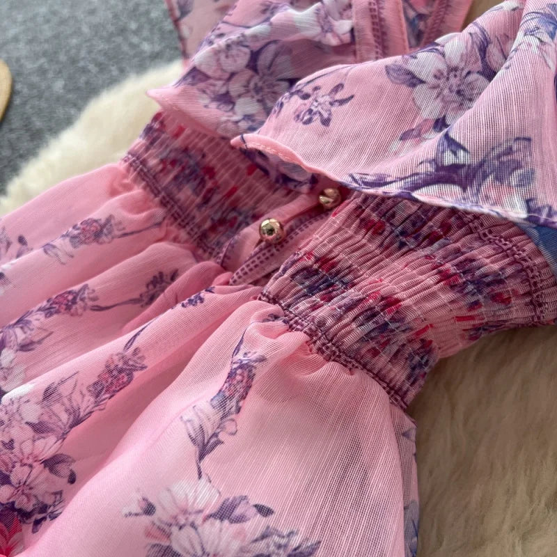 Boho Summer Floral Ruffle Cutout Mini Dress for Women