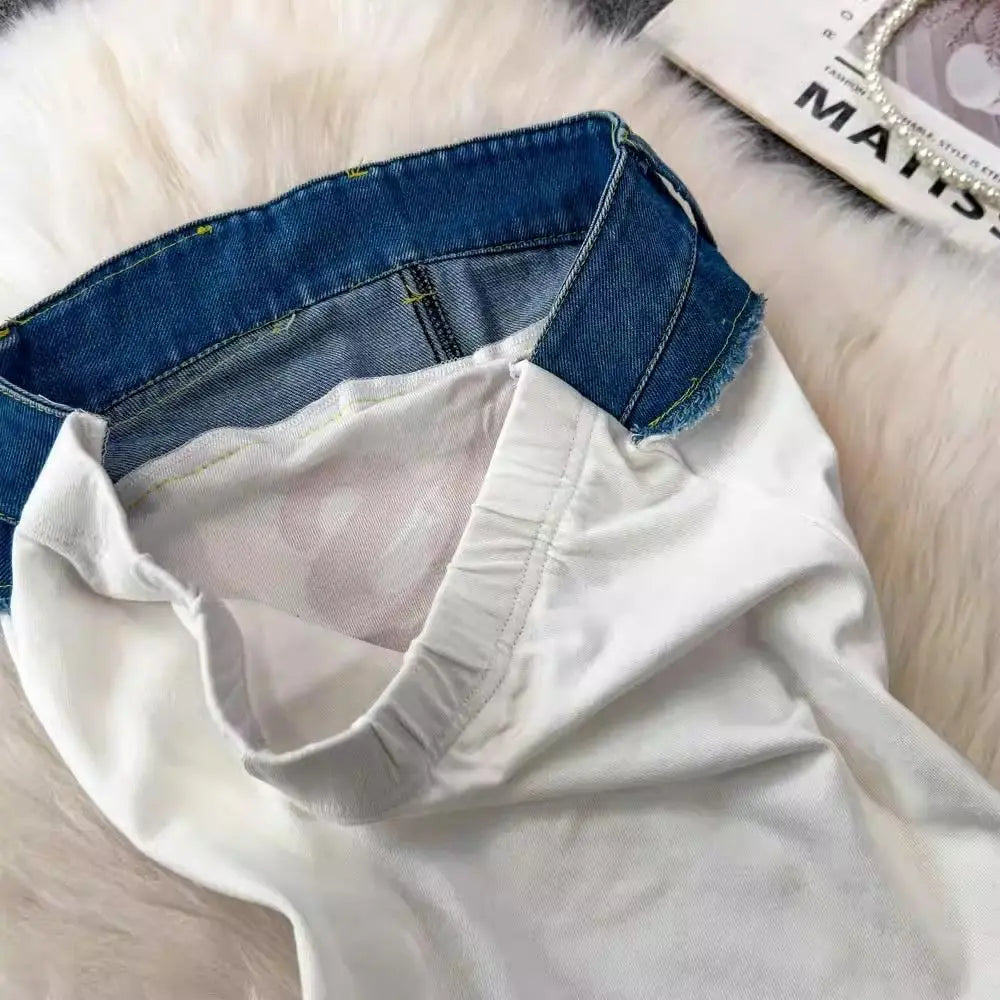 Spicy girl letter embroidered strapless top sexy women's summer retro denim patchwork slim fit camisole vest for street wear