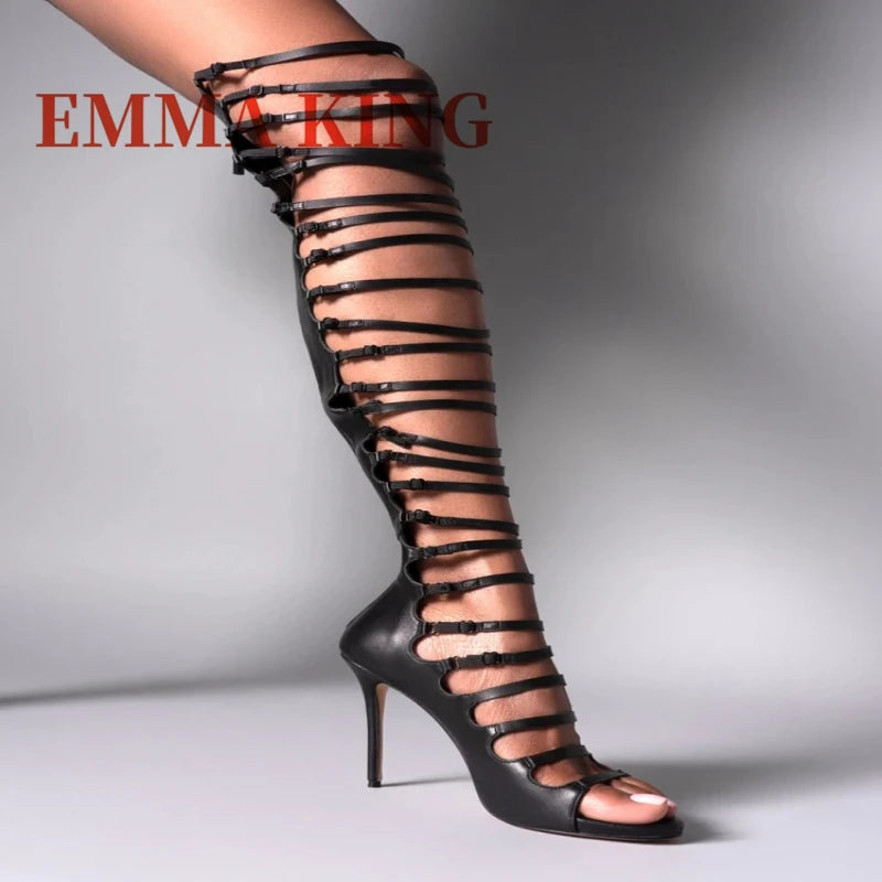 Cut Out Strap Detail Gladiator Boots with Back Zipper for Women
