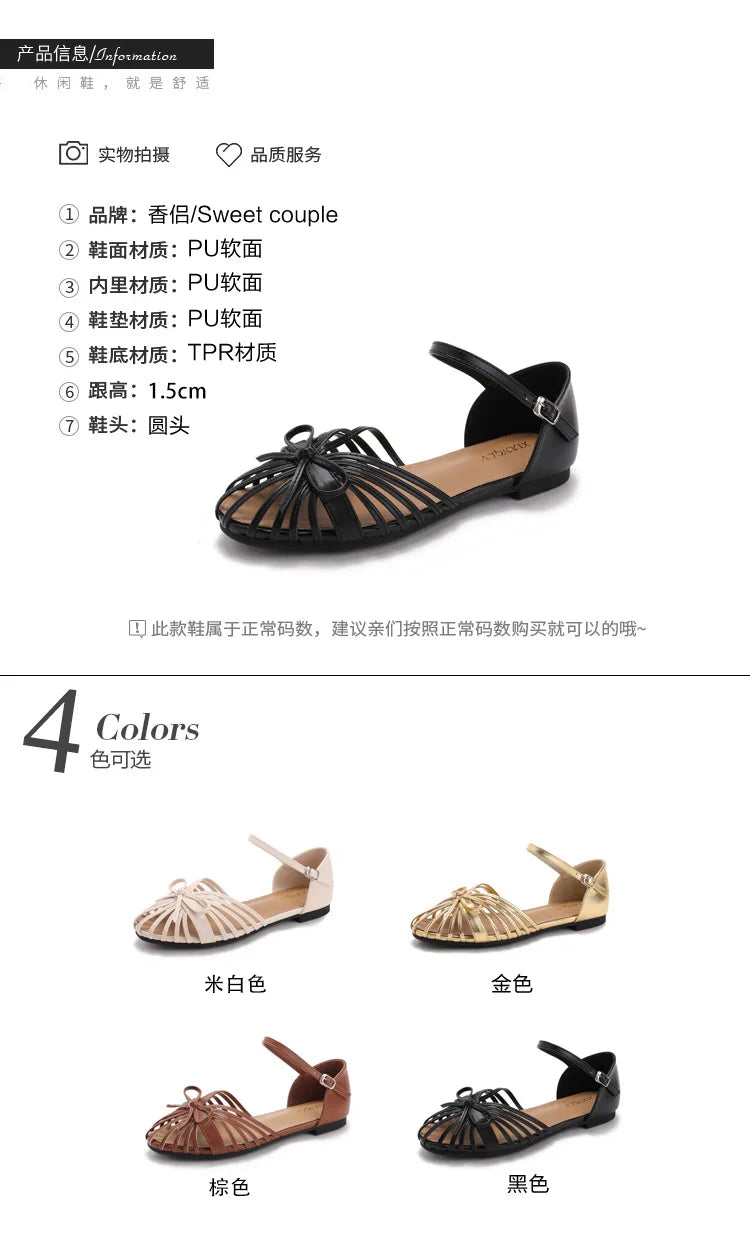One Strap Hollow Out Sandals With Bow Detail For Women