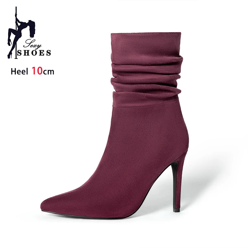 Pointed Toe Suede Ankle Boots With Side Zipper for Women