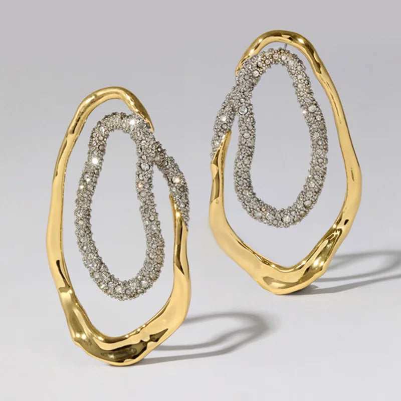 Stylish Geometric Two Tone Copper Stud Earrings for Women