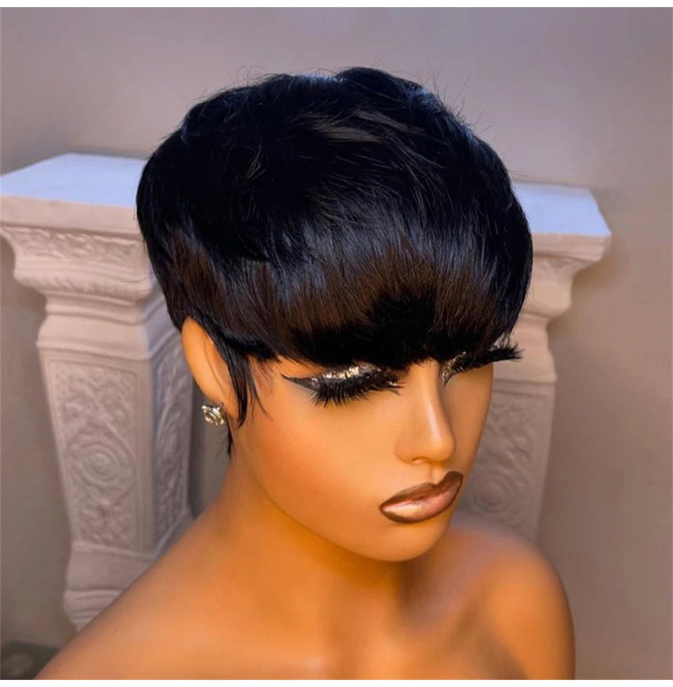 Short Straight Human Hair Bob Wig With Bangs For Women