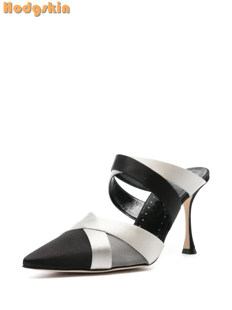 Satin Cross Tie Pointed Toe Stiletto Heels for Women