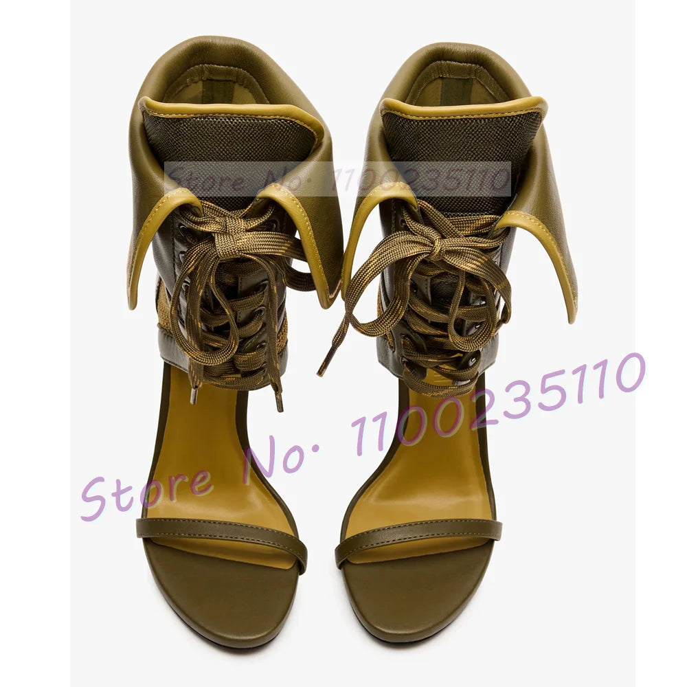 Army Green Lace Up Ankle Strap High Heel Sandals For Women