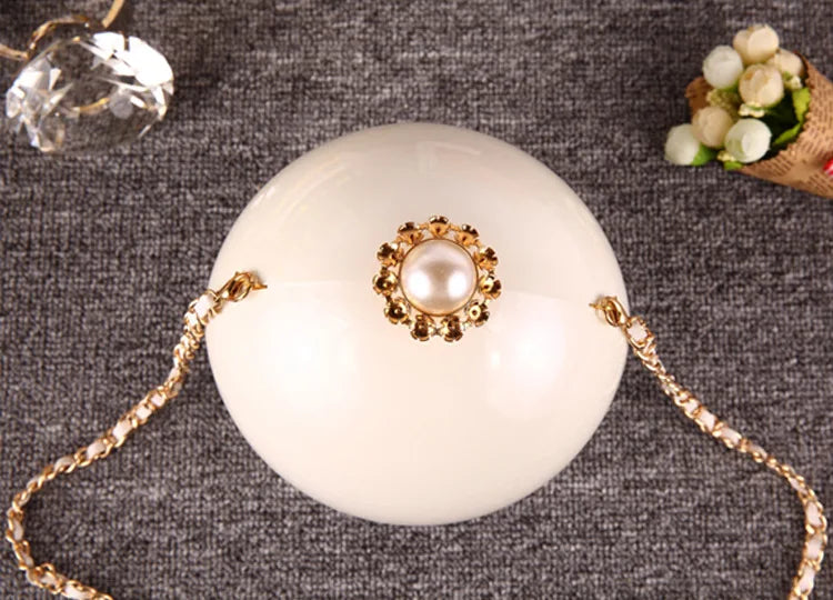 Pearl Embellished Round Acrylic Clutch Bag for Women