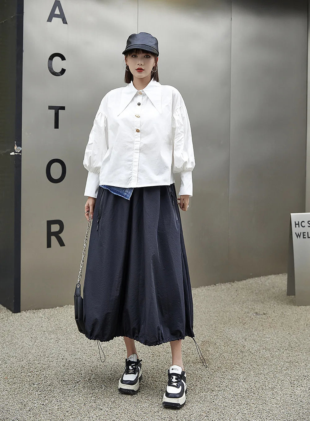Casual Ankle-Length Spliced Denim with Contrast Color Skirt for Women