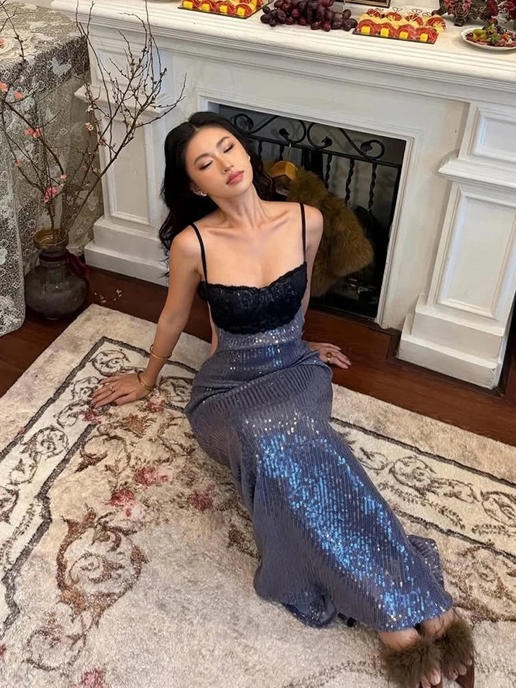 Elegant Sequin Backless Patchwork Party Bodycon Dress for Women
