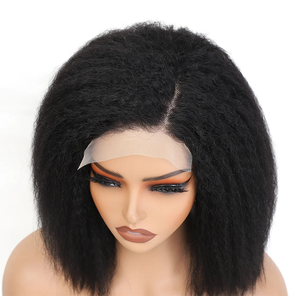Transparent Kinky Straight Lace Front Wigs Pre Plucked Yaki 5X5 Short Bob Human Hair Wigs For Woman Natural Lace Closure Bob Wig