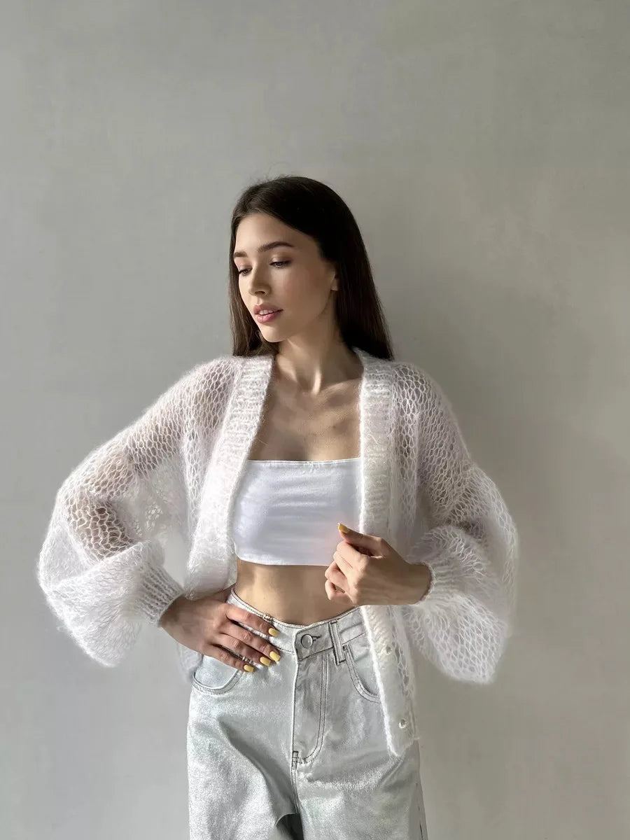 Loose Fit Open Knit V Neck Cardigan Sweater for Women