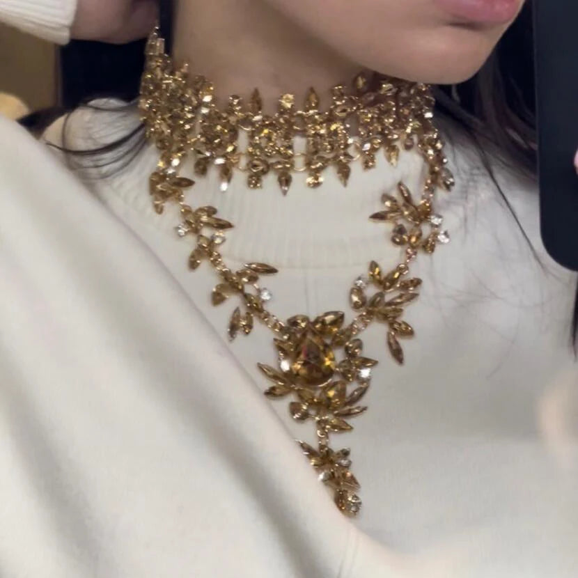 Champagne Crystal Rhinestone Choker Necklace for Women