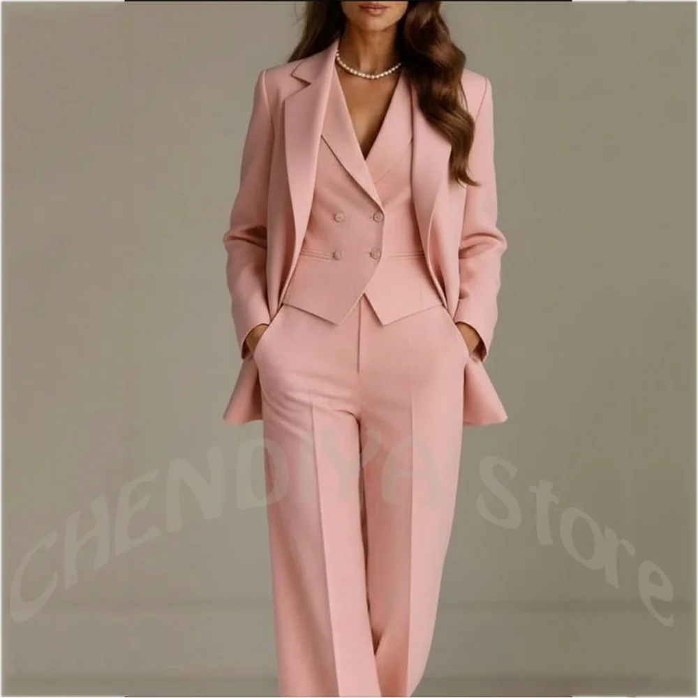 Elegant Solid White Women Suit Slim Fit Long Sleeve Notched Lapel Casual Business Wear Professional Female Work Outfit 3 Pieces