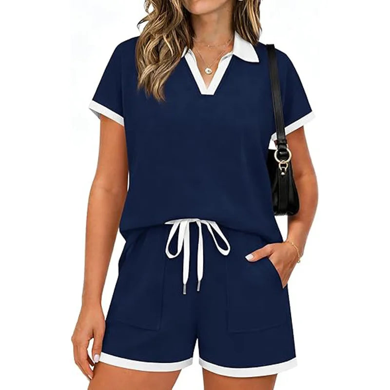 Soft Casual Relaxed Patchwork Two Piece Set for Women