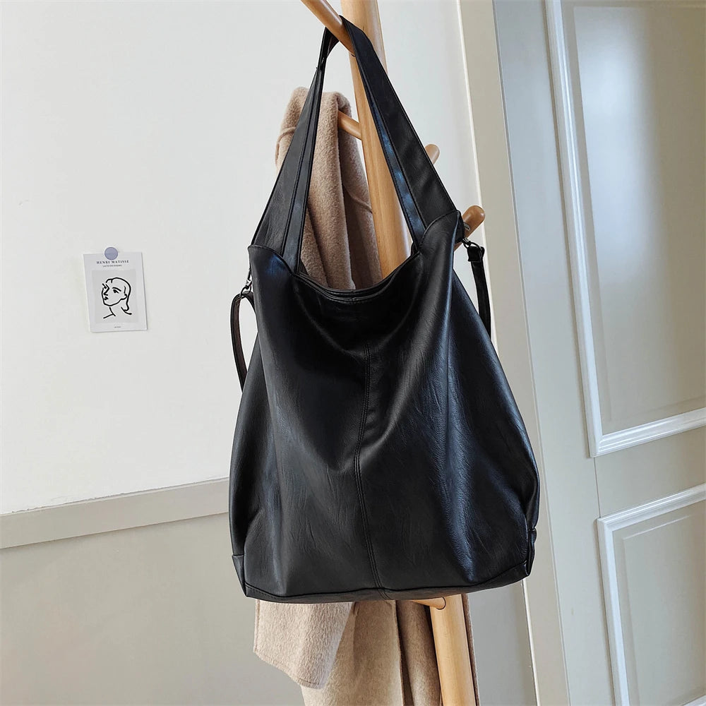 Oversized Leather Tote Bag With Dual Straps for Women