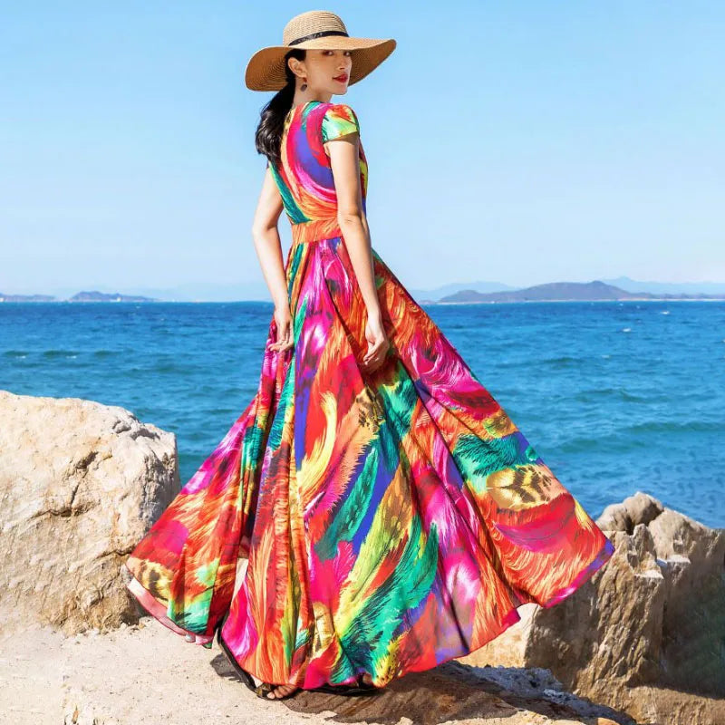 Plus Size Peacock Print Maxi Dress