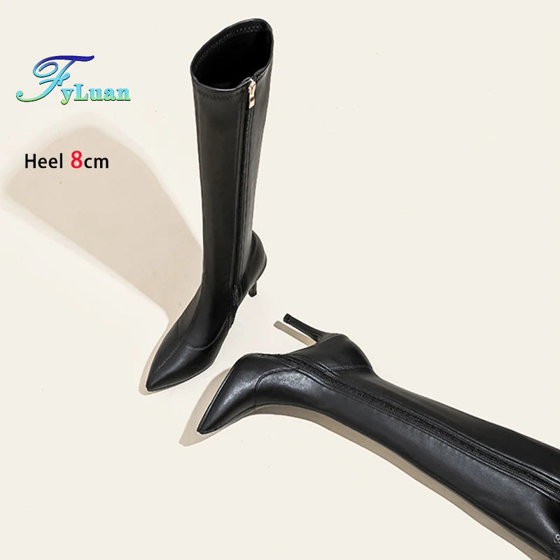 Patent Leather Pointed Knee High Boots