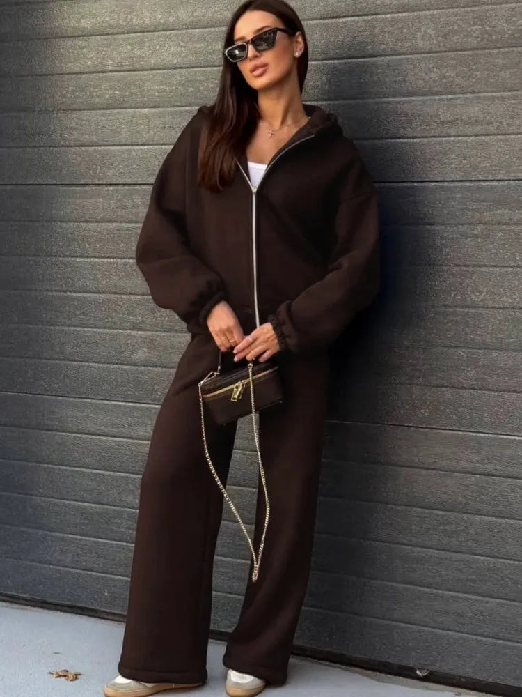 Hooded Loose Two Piece Top and Pants Set for Women