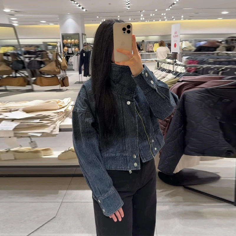 Oversized Street Style Denim Jacket with Pockets for Women