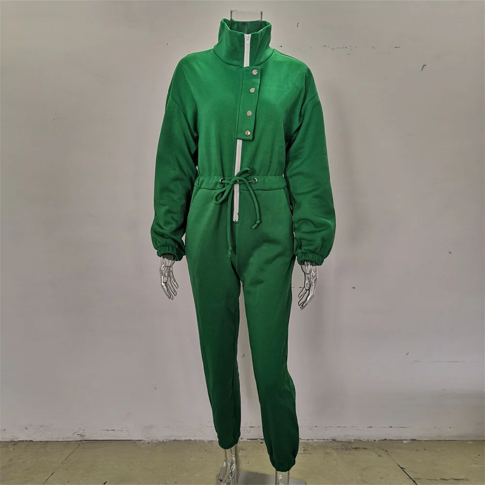 Casual Stand Collar Long Sleeve Jumpsuit for Women