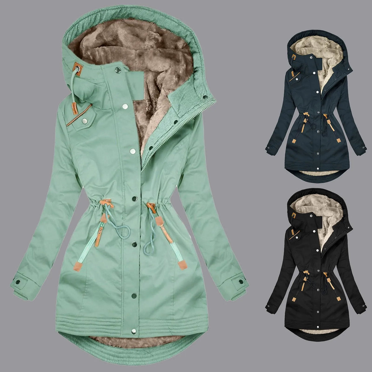 Windproof Hooded Fleece Lined Rain Jacket for Women