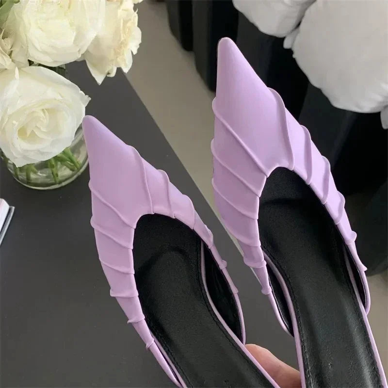 Casual Pleated Thin Heel Cushioned Slides for Women