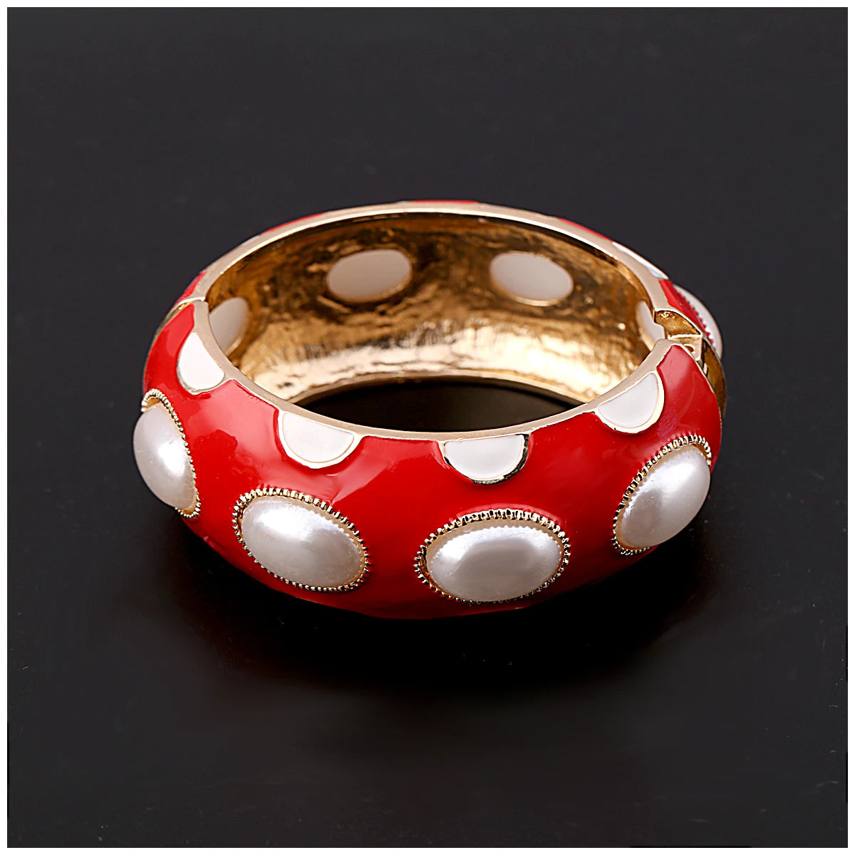 Colorful Enamel Oval Pearl Cuff Bracelet for Women
