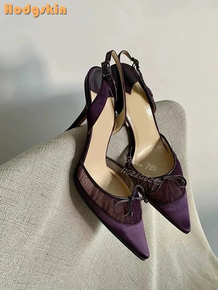 Butterfly Knot Satin Pointed Toe Pumps With Thin Heels for Women