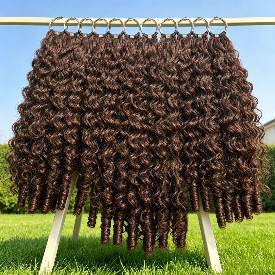 Chocolate Brown Burmese Curly Human Hair Crochet Extensions for Women