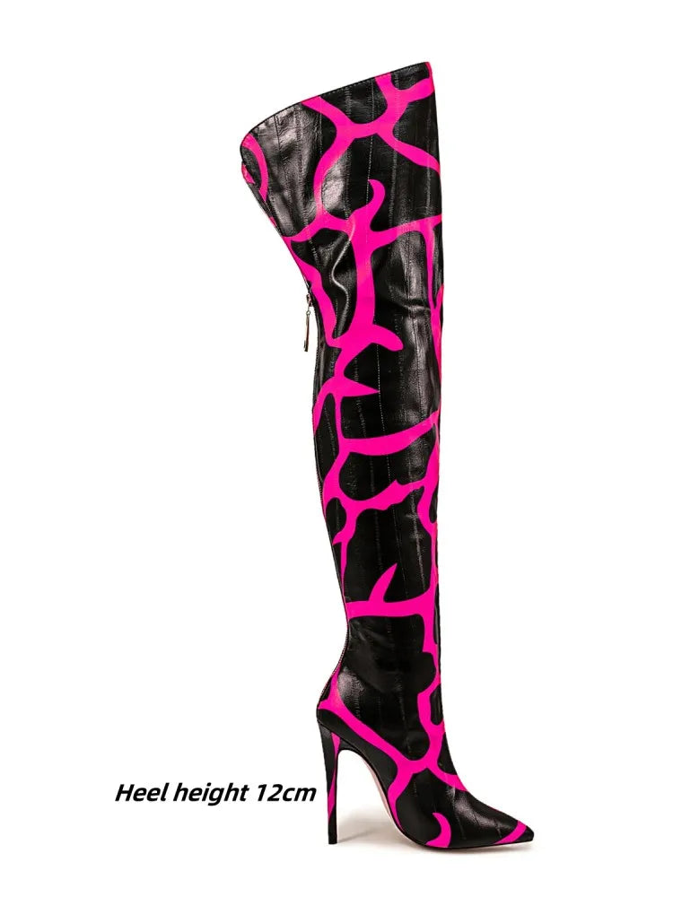 Sexy Striped Back Zip Over-the-Knee Boots for Women
