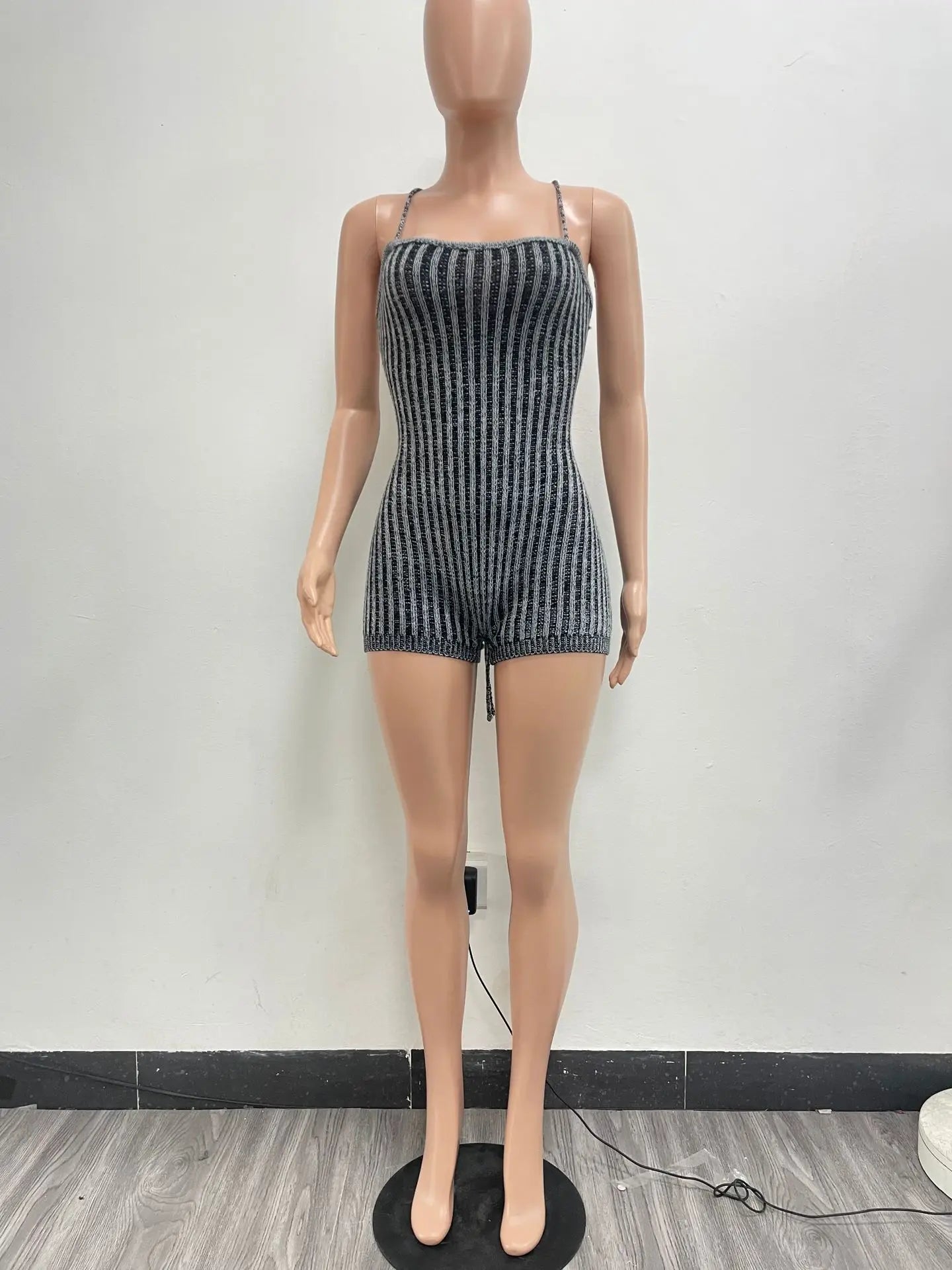 Backless Striped Knitted Sporty Playsuit for Women