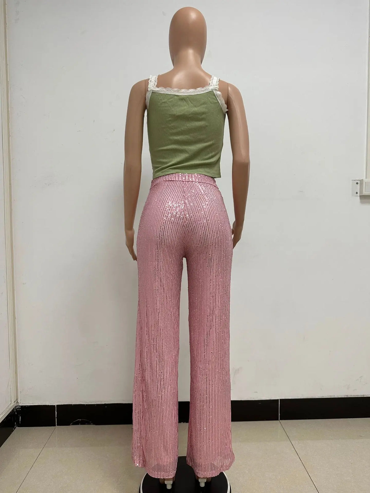High Waist Sparkle Sequin Wide Leg Pants for Women