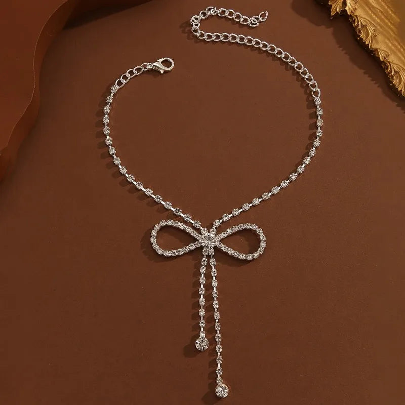 Delicate Sparkling Zirconia Ribbon Tassel Anklet for Women