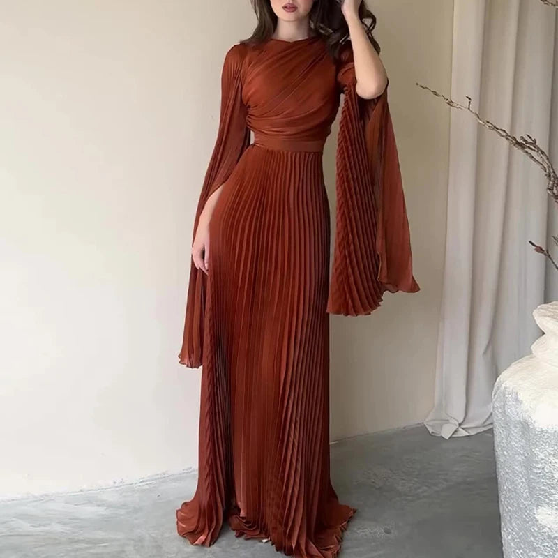 Pleated Solid Color Robe Dress