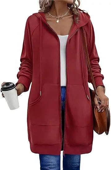 Solid Color Long Sleeve Zippered Hoodies For Women