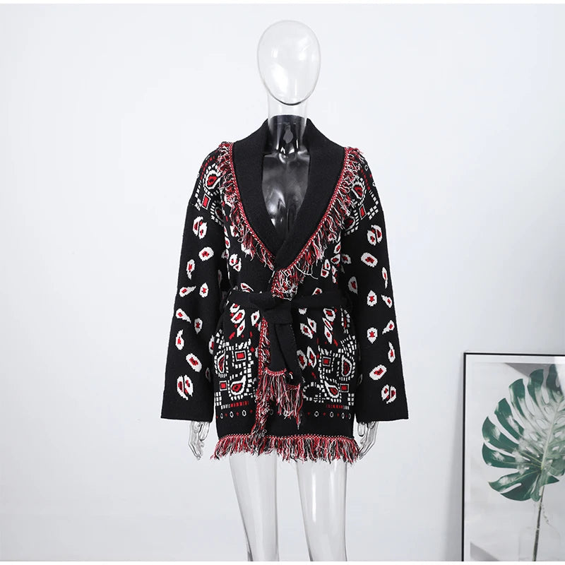 Casual Tassel Knit Open Front Long Cardigan for Women