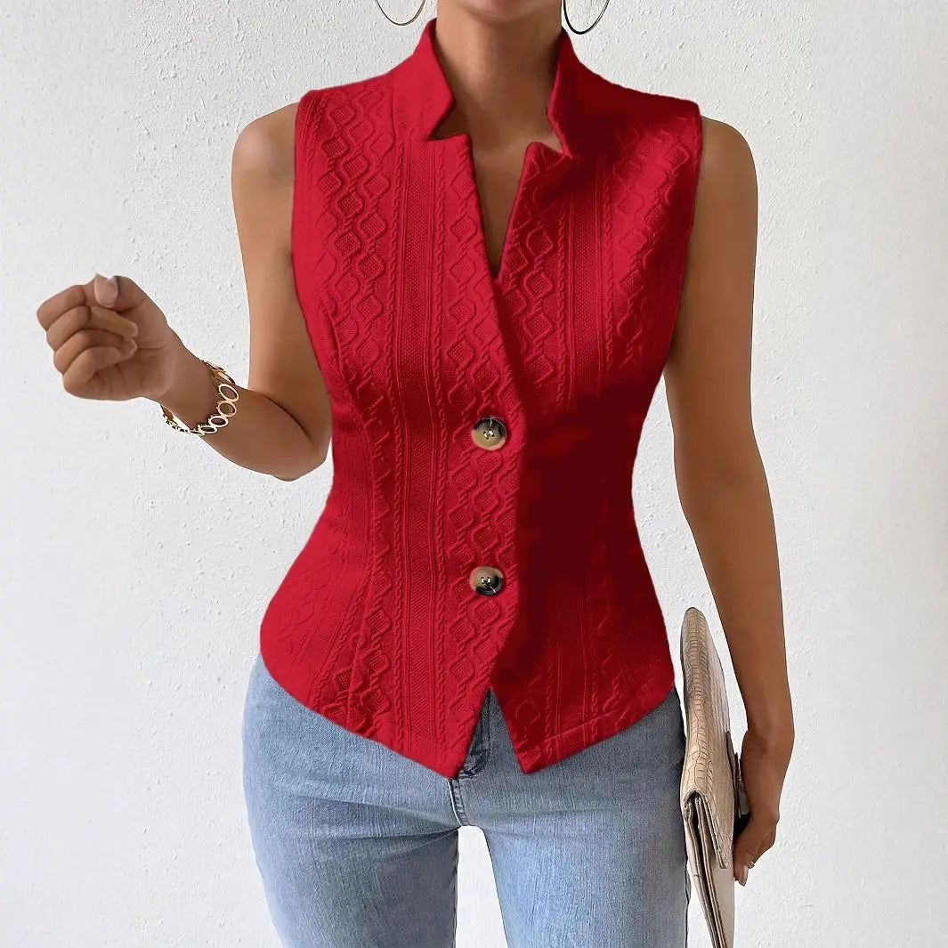 Solid Color Slim Fit Sleeveless Vest With Stand Up Collar for Women