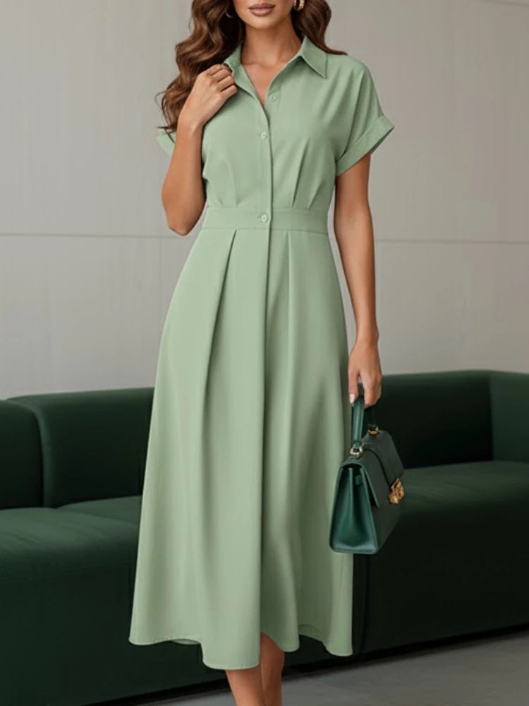Collared Button Front Maxi Shirt Dress