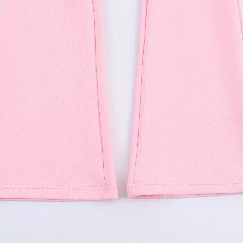 Solid Zip Front Coat and Trousers Two Piece Set for Women Autumn