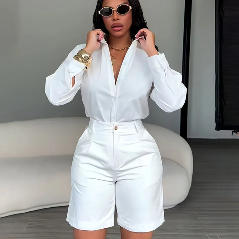 Solid Color Elegant Casual Two Piece Set for Women