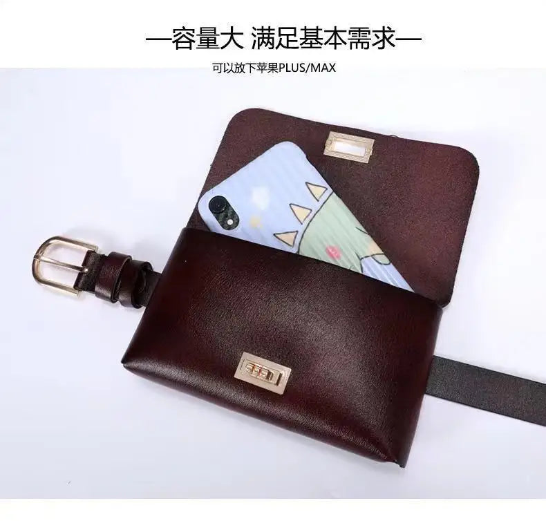 Adjustable Leather Waist Belt Bag With Phone Pocket for Women
