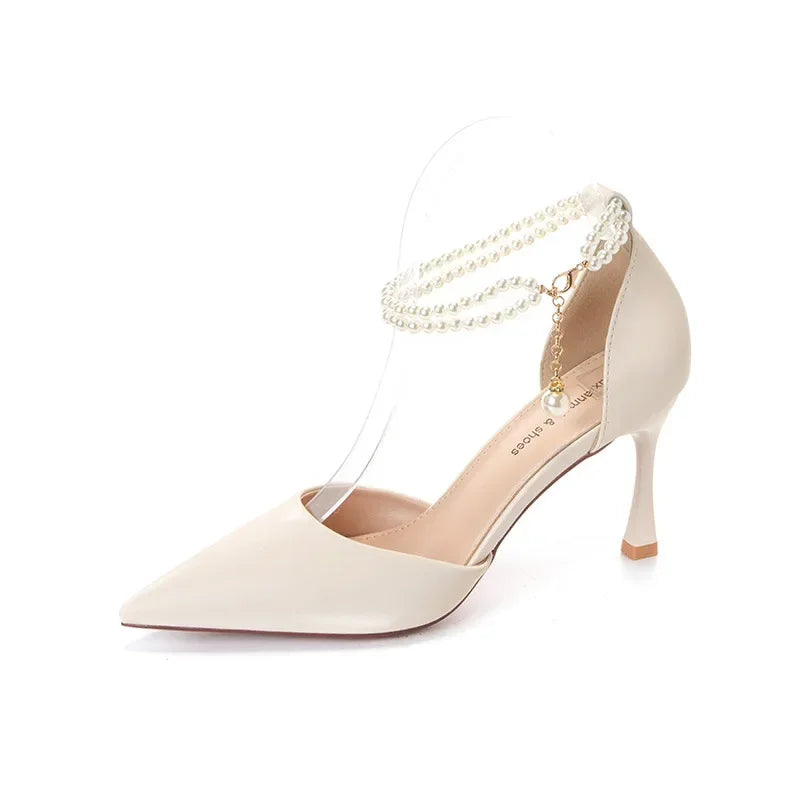 Pearl Stiletto Bow Ankle Pumps