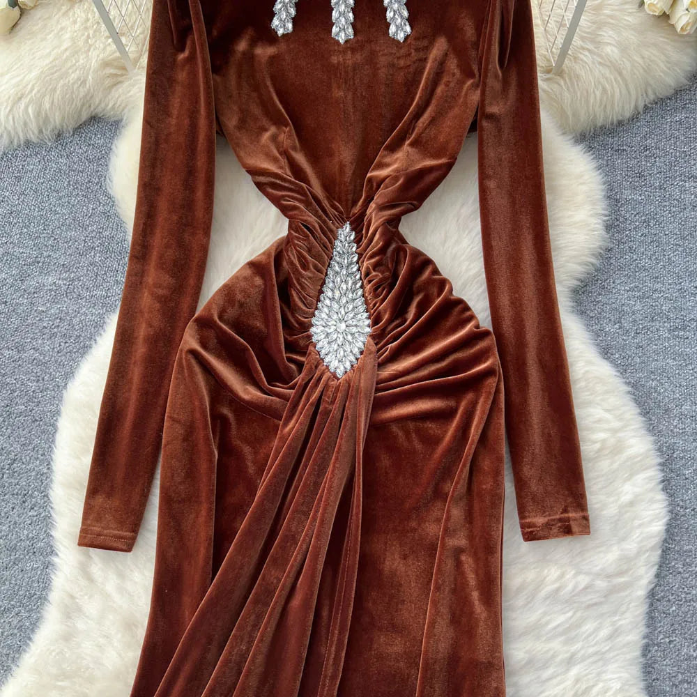 Ruched Velvet Sash Dress