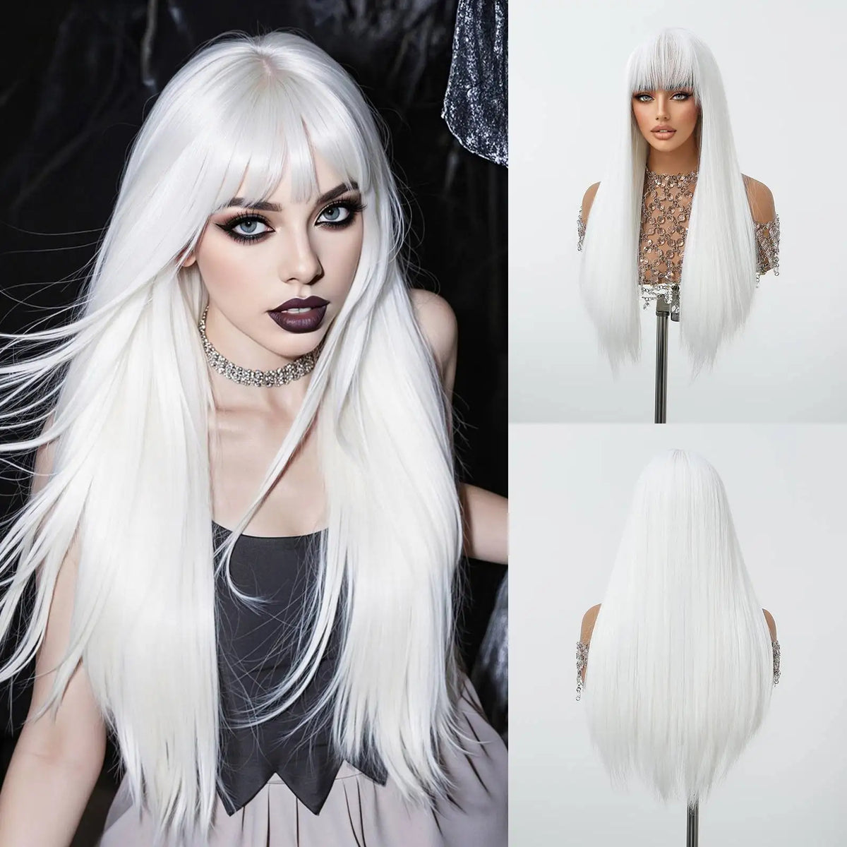 Long Straight Dark Red Cosplay Wig With Bangs for Women