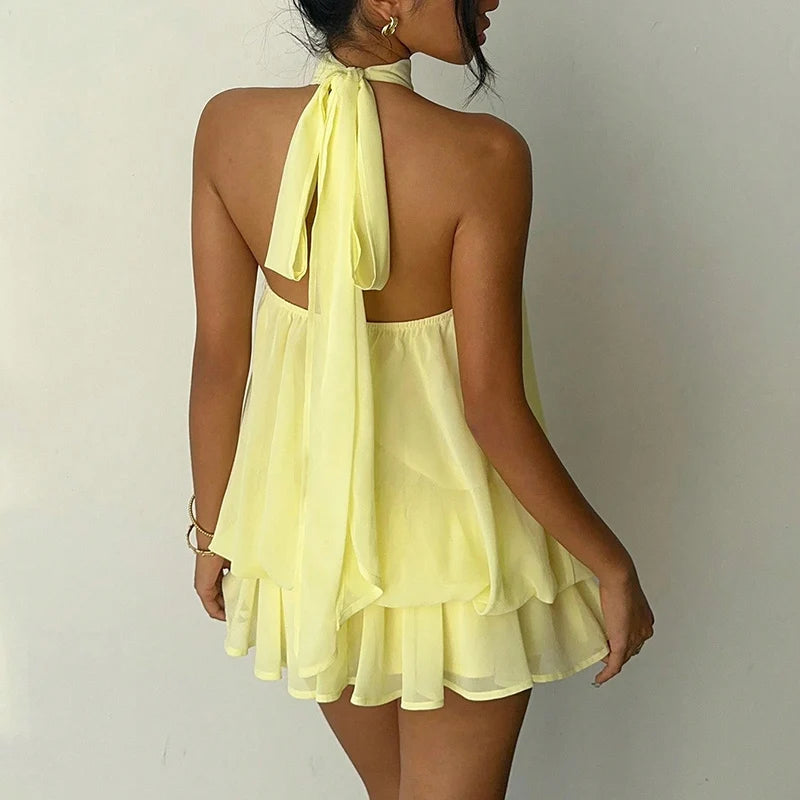 Chic Halter Neck Off Shoulder Backless Mini Dress For Women
